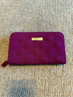 Vera Bradley Quilted Magenta Zip Wallet with Silver Plaque